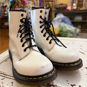 Dr. Martens White Leather Boots with Black Laces
